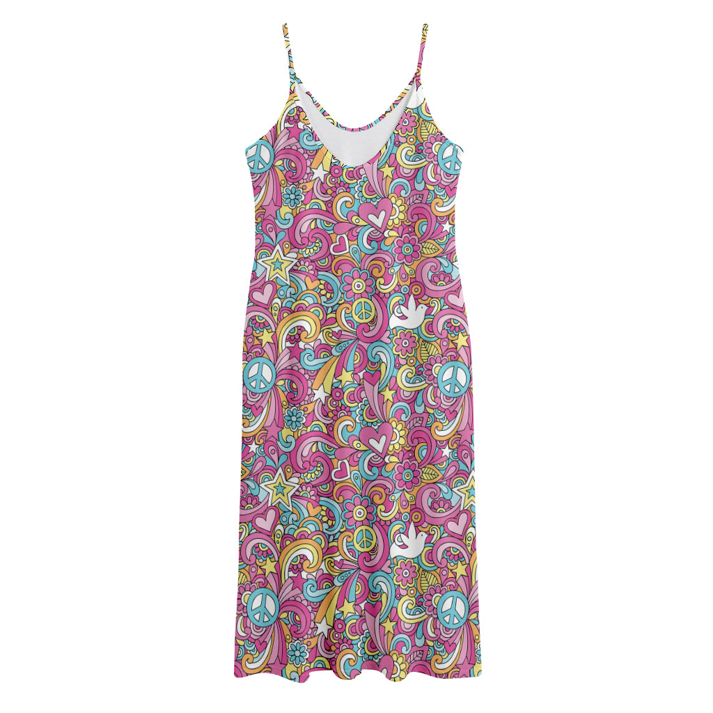 Groovy Girly Peace Pattern Print Jersey Midi Cami Dress