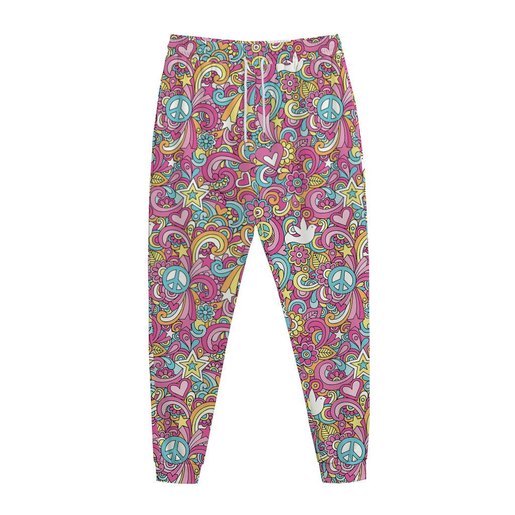 Groovy Girly Peace Pattern Print Jogger Pants