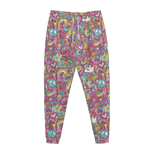 Groovy Girly Peace Pattern Print Jogger Pants