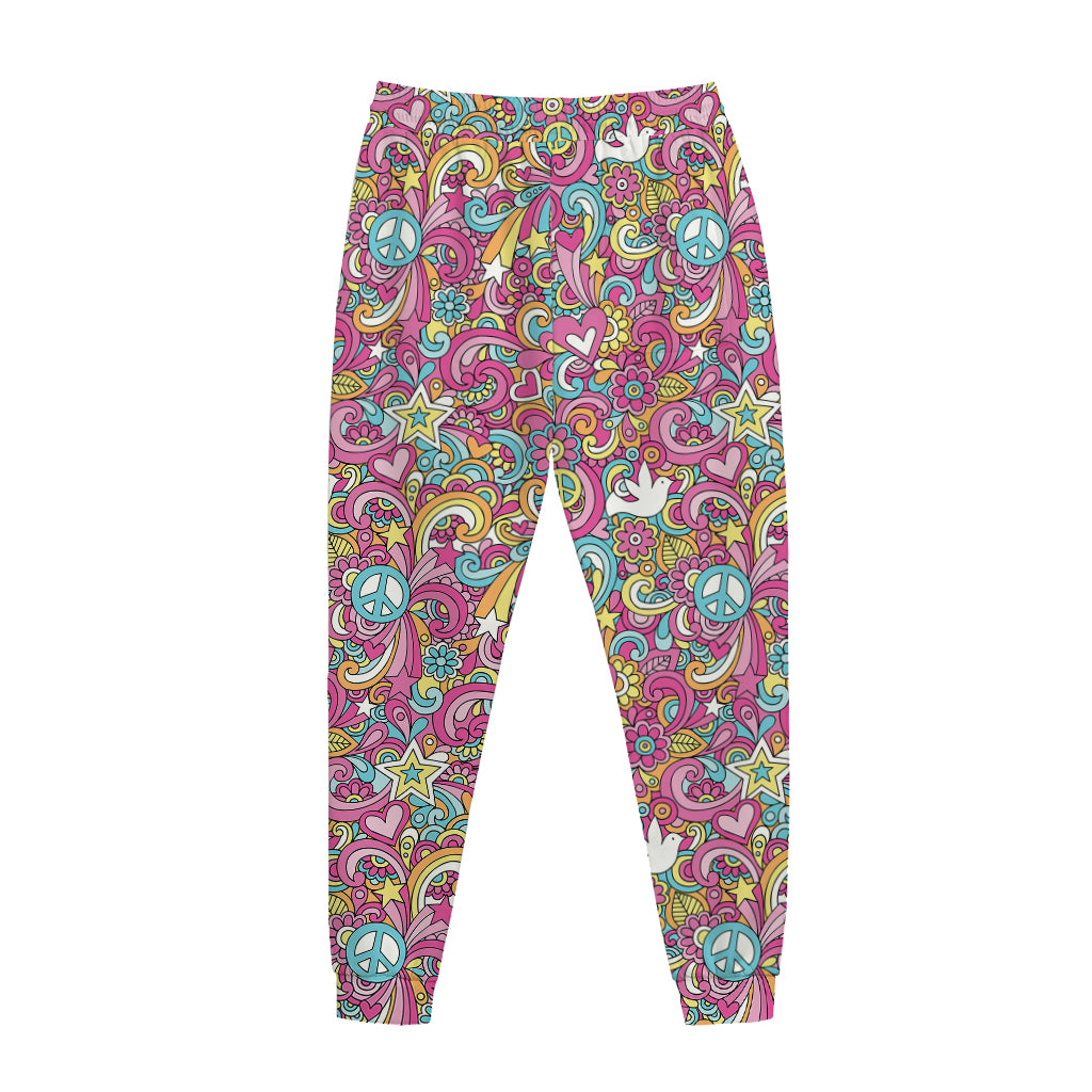 Groovy Girly Peace Pattern Print Jogger Pants