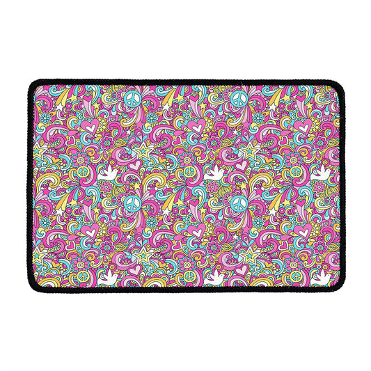 Groovy Girly Peace Pattern Print Kitchen Mat