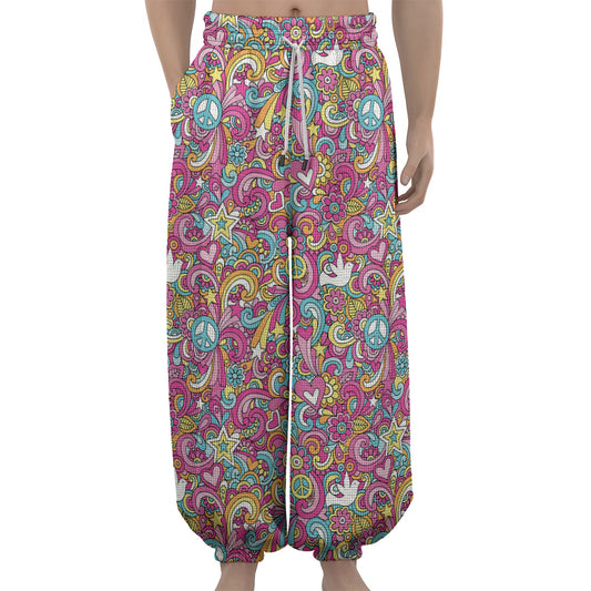 Groovy Girly Peace Pattern Print Lantern Pants