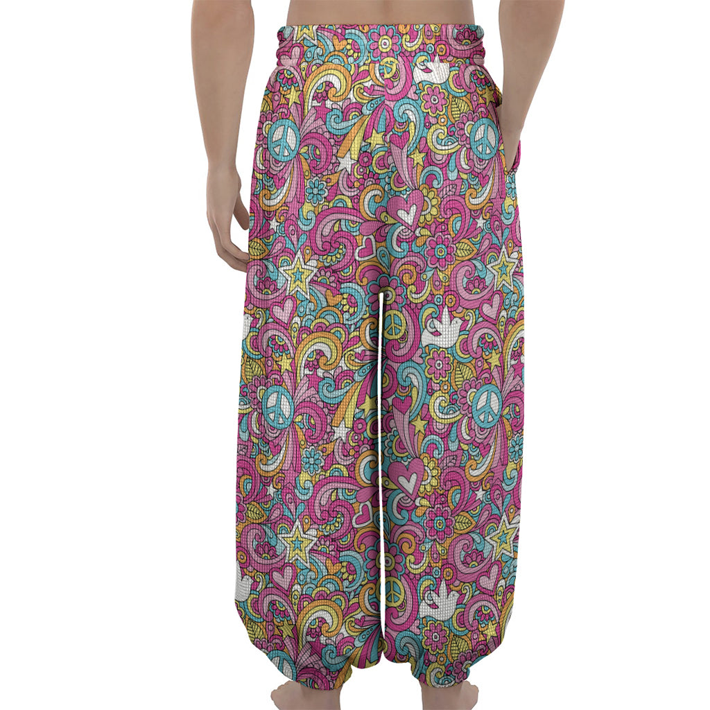 Groovy Girly Peace Pattern Print Lantern Pants