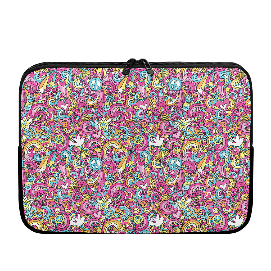 Groovy Girly Peace Pattern Print Laptop Sleeve