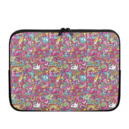 Groovy Girly Peace Pattern Print Laptop Sleeve