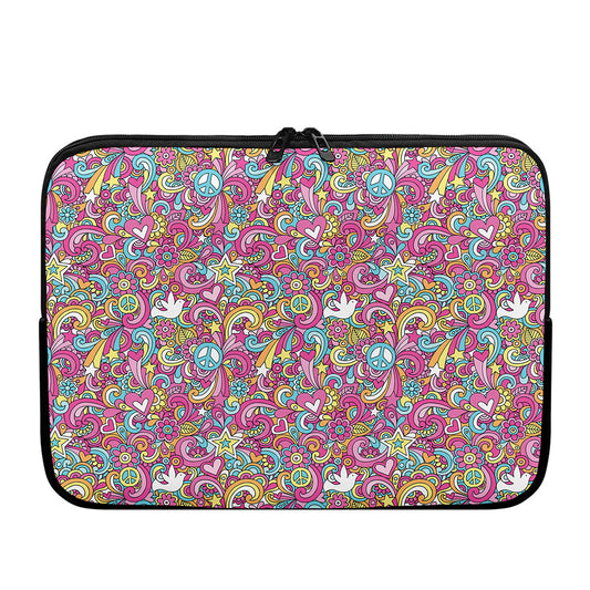 Groovy Girly Peace Pattern Print Laptop Sleeve