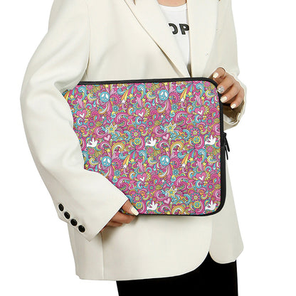 Groovy Girly Peace Pattern Print Laptop Sleeve