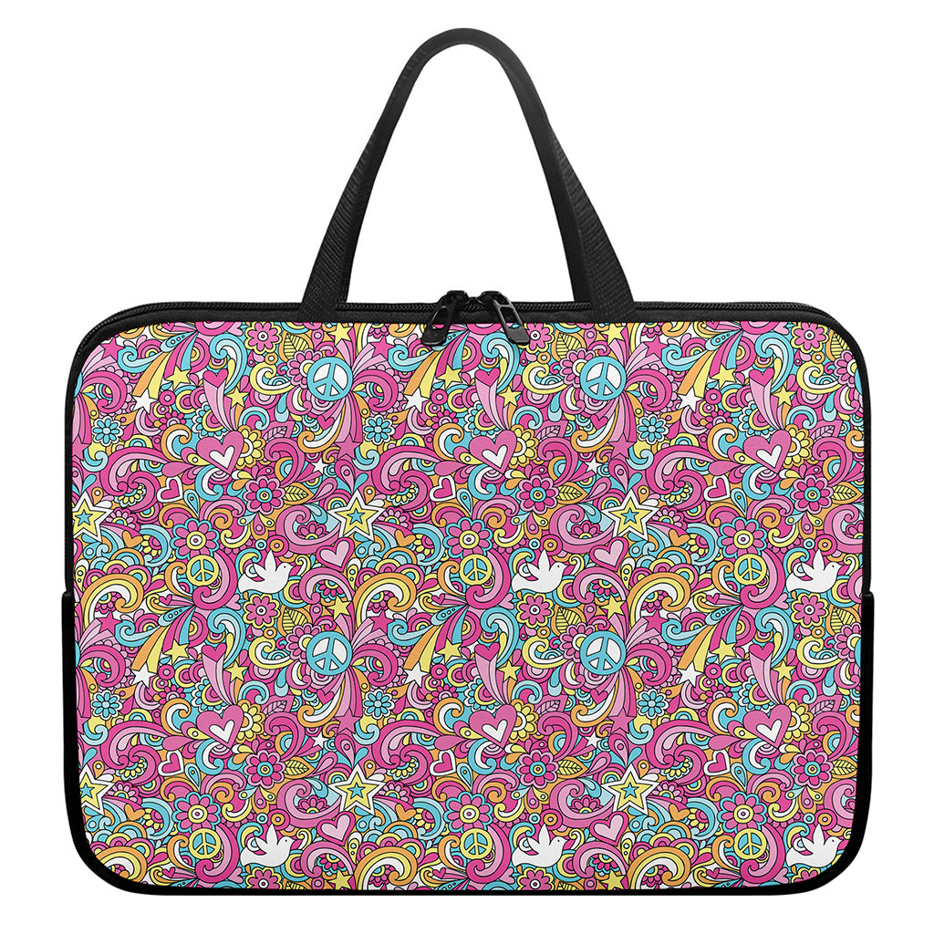 Groovy Girly Peace Pattern Print Laptop Sleeve With Handle