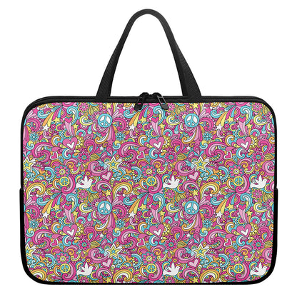 Groovy Girly Peace Pattern Print Laptop Sleeve With Handle