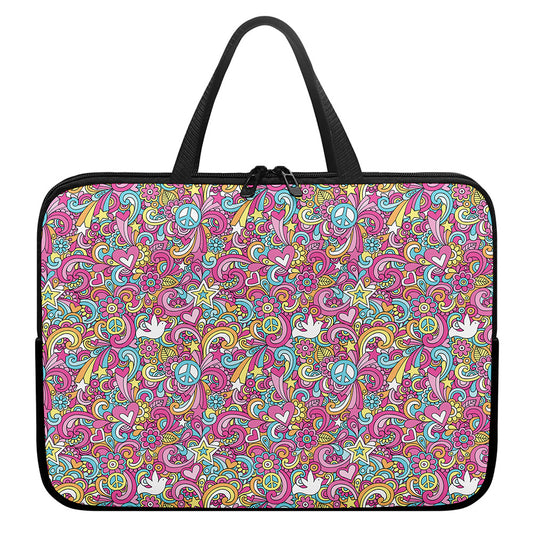 Groovy Girly Peace Pattern Print Laptop Sleeve With Handle