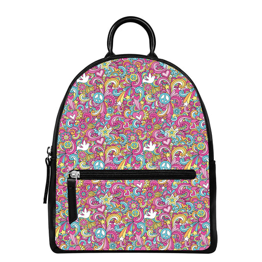 Groovy Girly Peace Pattern Print Leather Backpack