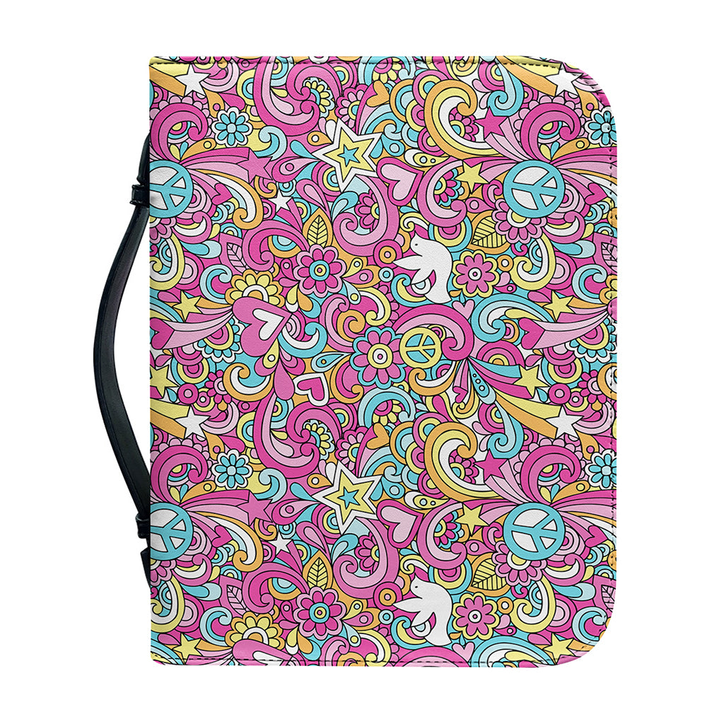 Groovy Girly Peace Pattern Print Leather Bible Cover
