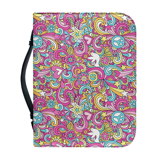 Groovy Girly Peace Pattern Print Leather Bible Cover