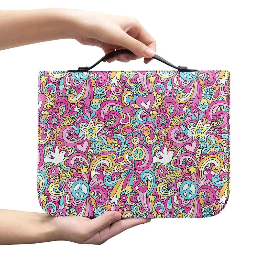 Groovy Girly Peace Pattern Print Leather Bible Cover