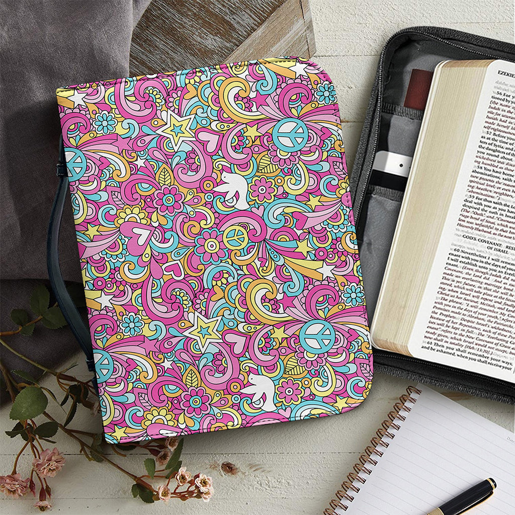 Groovy Girly Peace Pattern Print Leather Bible Cover