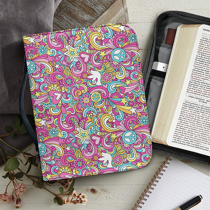 Groovy Girly Peace Pattern Print Leather Bible Cover