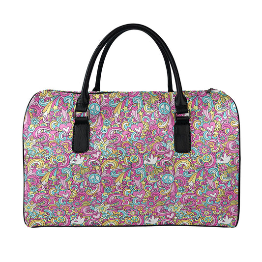 Groovy Girly Peace Pattern Print Leather Duffle Bag