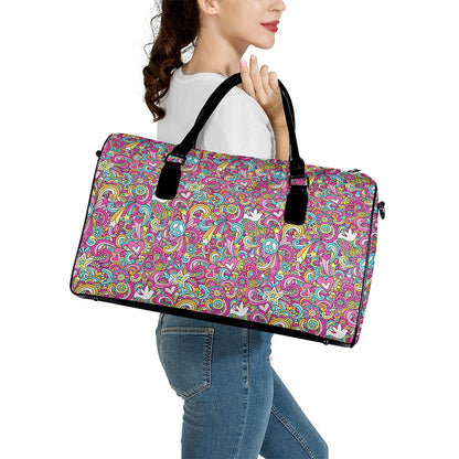 Groovy Girly Peace Pattern Print Leather Duffle Bag