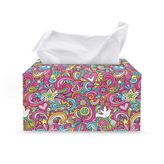 Groovy Girly Peace Pattern Print Leather Tissue Box Cover
