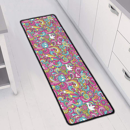 Groovy Girly Peace Pattern Print Long Kitchen Mat