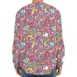 Groovy Girly Peace Pattern Print Long Sleeve Baseball Jersey