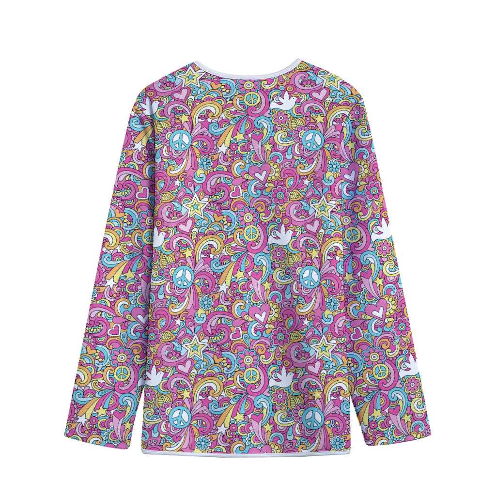 Groovy Girly Peace Pattern Print Long Sleeve Short Coat