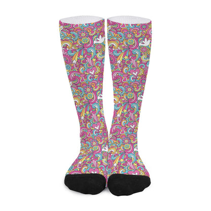 Groovy Girly Peace Pattern Print Long Socks