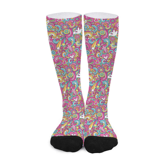 Groovy Girly Peace Pattern Print Long Socks