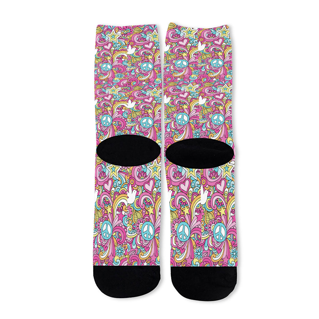 Groovy Girly Peace Pattern Print Long Socks
