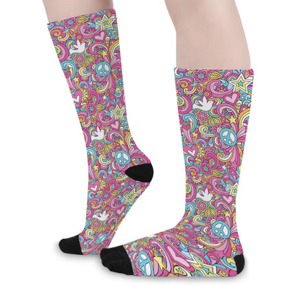 Groovy Girly Peace Pattern Print Long Socks