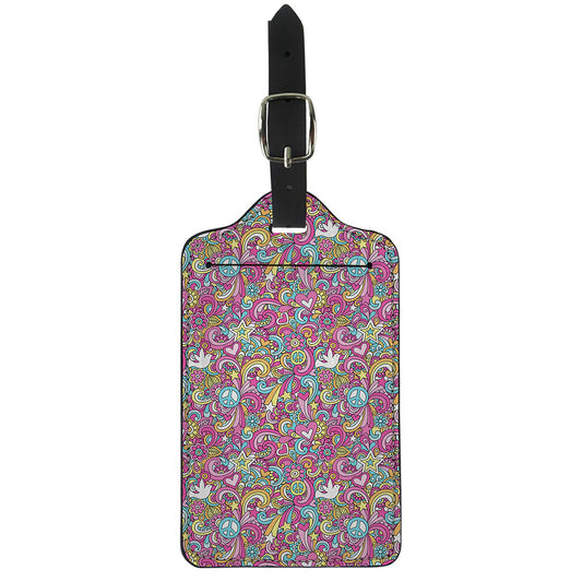 Groovy Girly Peace Pattern Print Luggage Tag