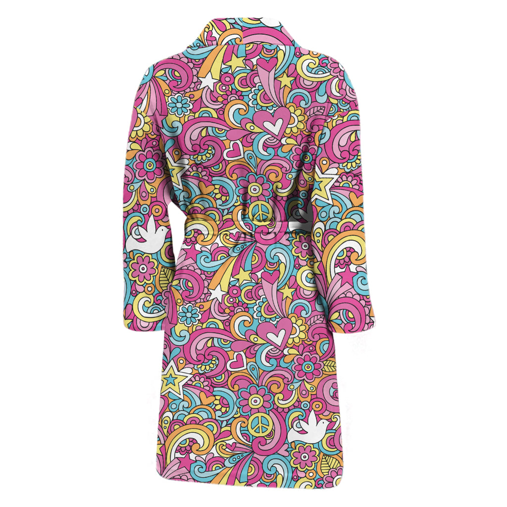 Groovy Girly Peace Pattern Print Men's Bathrobe