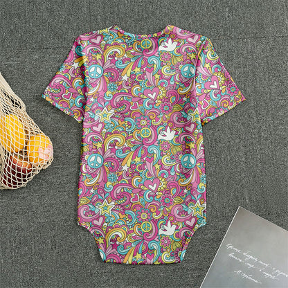 Groovy Girly Peace Pattern Print Men's Bodysuit