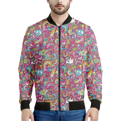 Groovy Girly Peace Pattern Print Men's Bomber Jacket