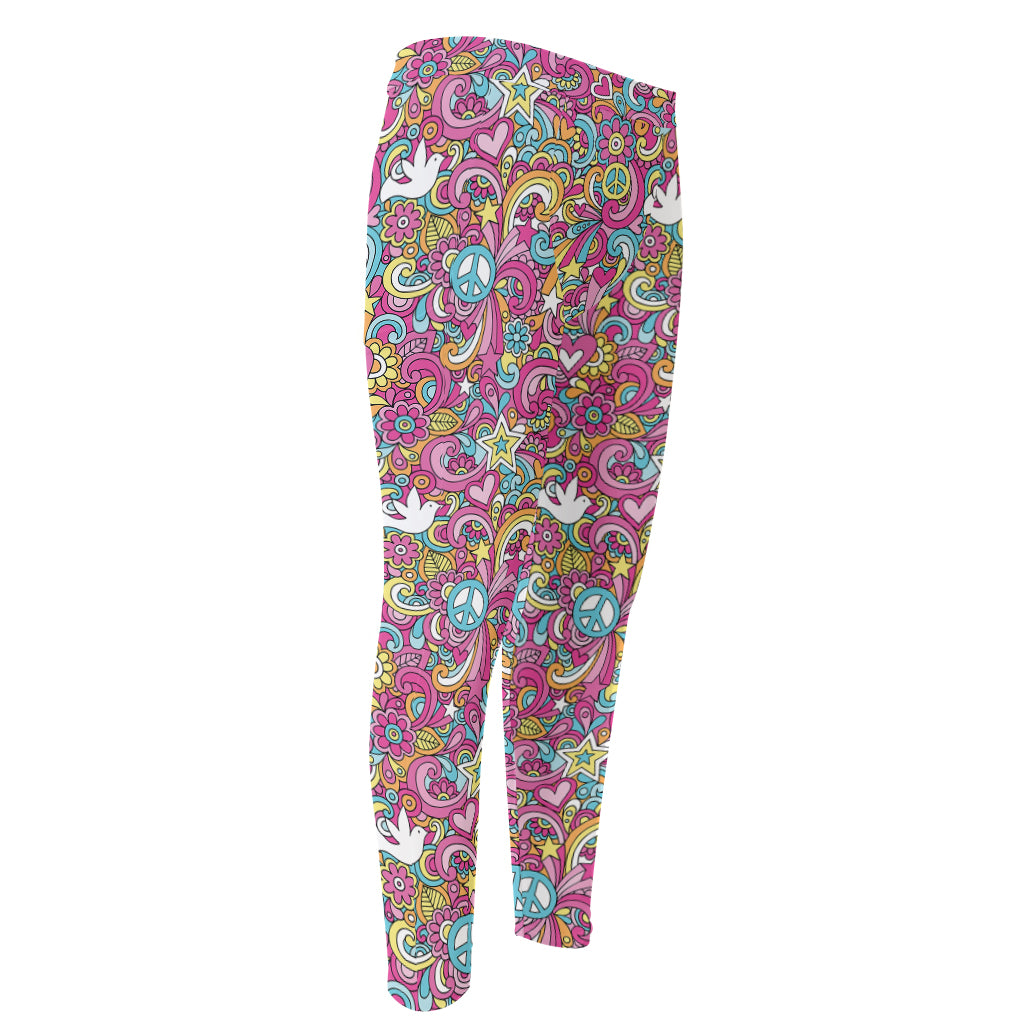 Groovy Girly Peace Pattern Print Men's Compression Pants