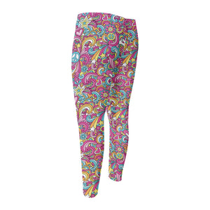 Groovy Girly Peace Pattern Print Men's Compression Pants