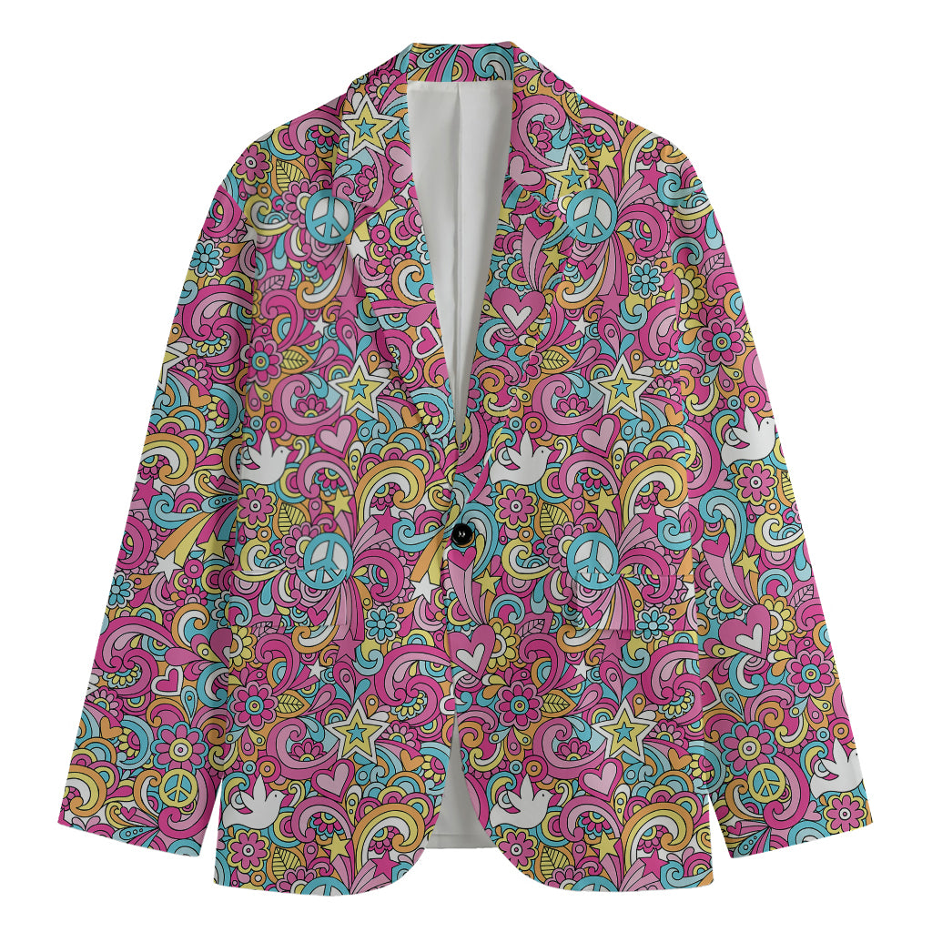 Groovy Girly Peace Pattern Print Men's Cotton Blazer