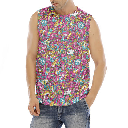 Groovy Girly Peace Pattern Print Men's Fitness Tank Top