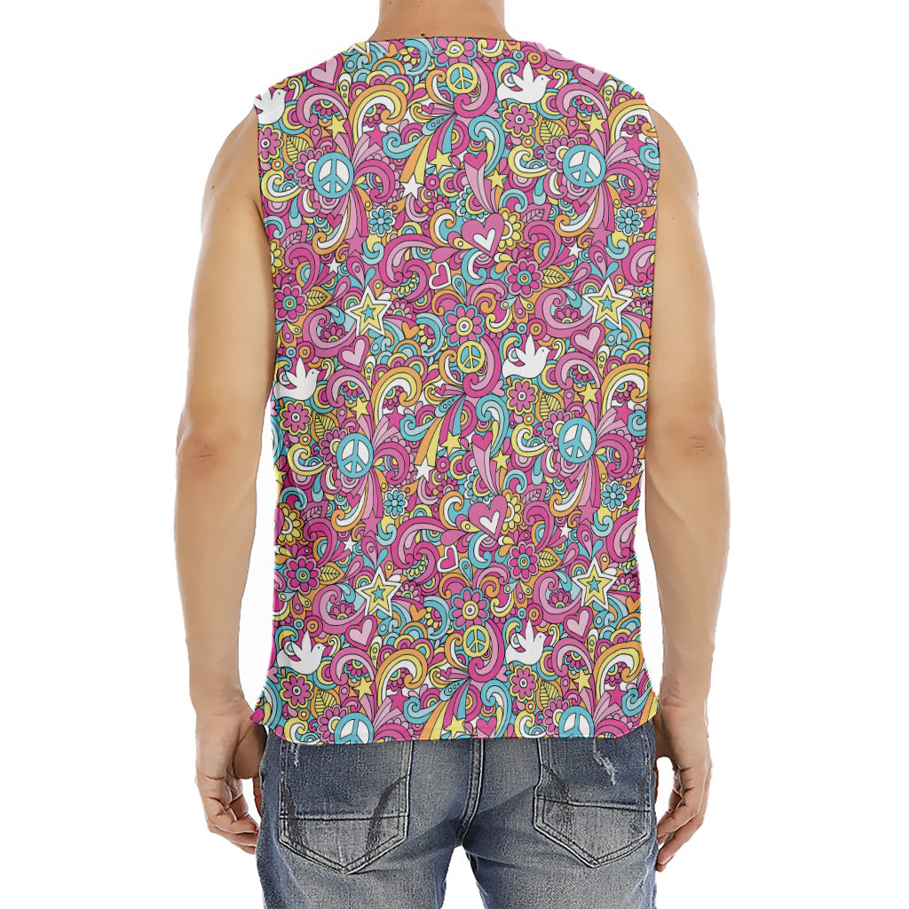 Groovy Girly Peace Pattern Print Men's Fitness Tank Top