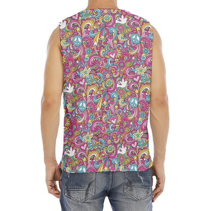 Groovy Girly Peace Pattern Print Men's Fitness Tank Top