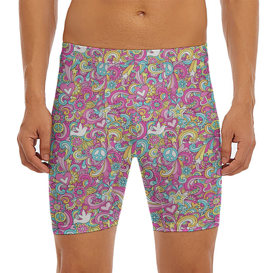 Groovy Girly Peace Pattern Print Men's Long Boxer Briefs