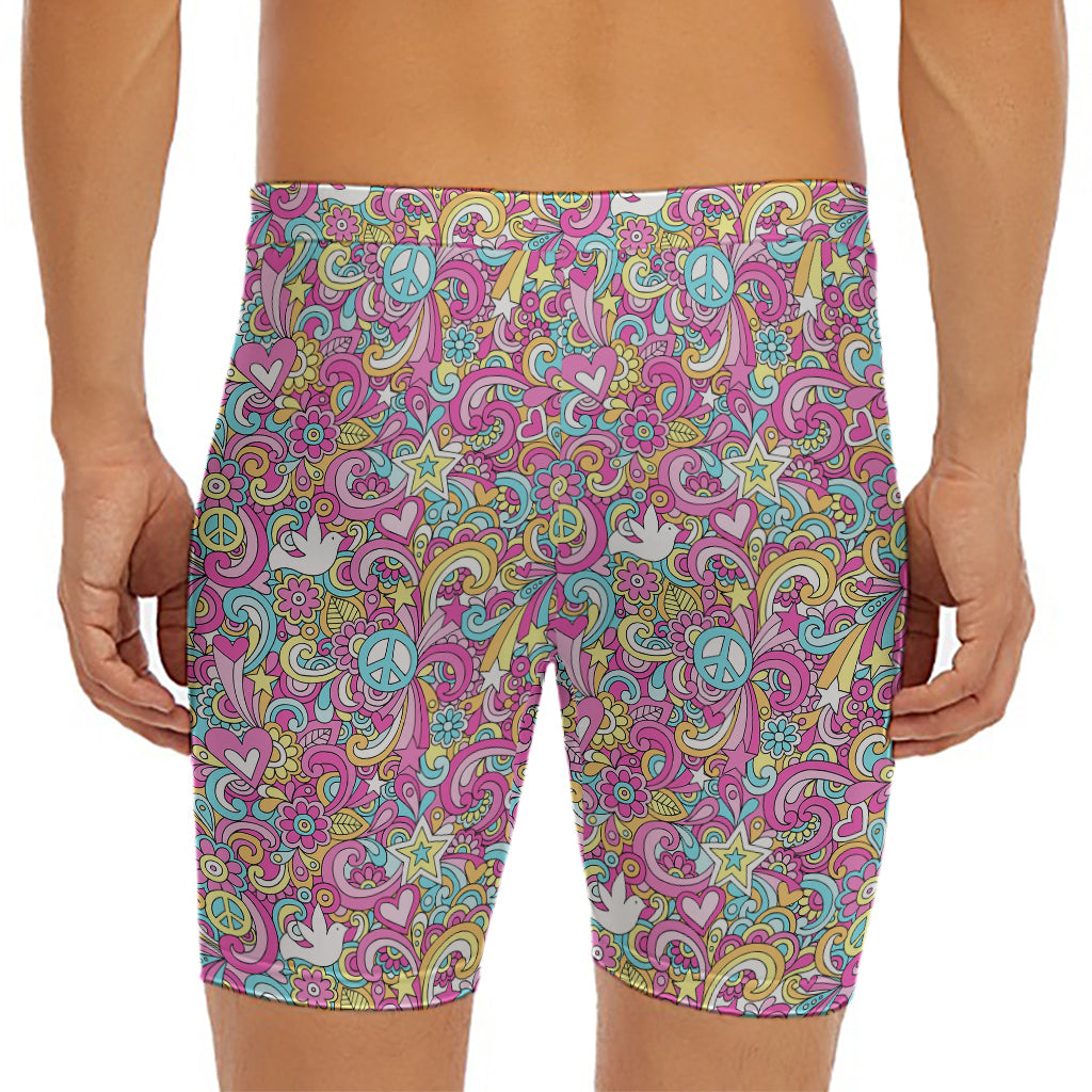 Groovy Girly Peace Pattern Print Men's Long Boxer Briefs