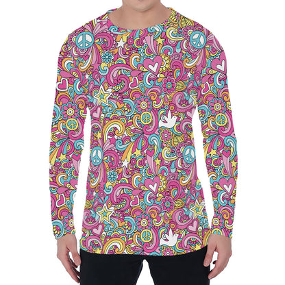 Groovy Girly Peace Pattern Print Men's Long Sleeve T-Shirt