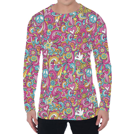 Groovy Girly Peace Pattern Print Men's Long Sleeve T-Shirt