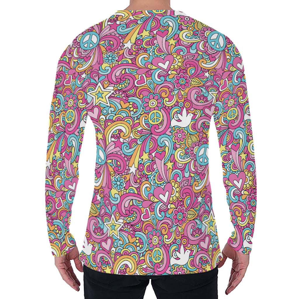 Groovy Girly Peace Pattern Print Men's Long Sleeve T-Shirt