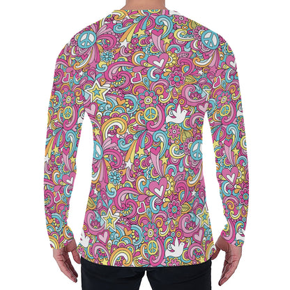Groovy Girly Peace Pattern Print Men's Long Sleeve T-Shirt