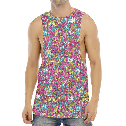 Groovy Girly Peace Pattern Print Men's Muscle Tank Top