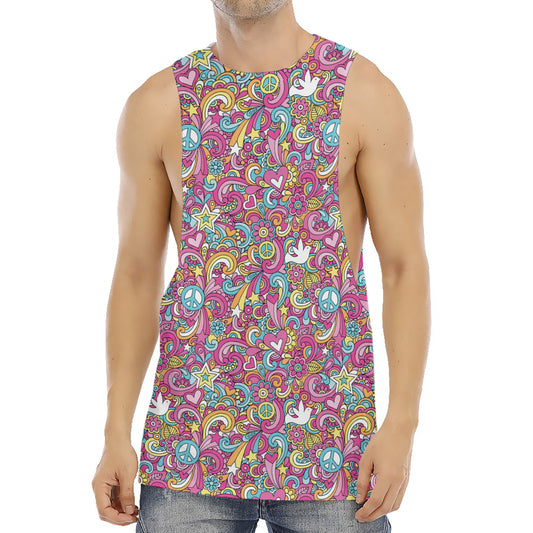 Groovy Girly Peace Pattern Print Men's Muscle Tank Top