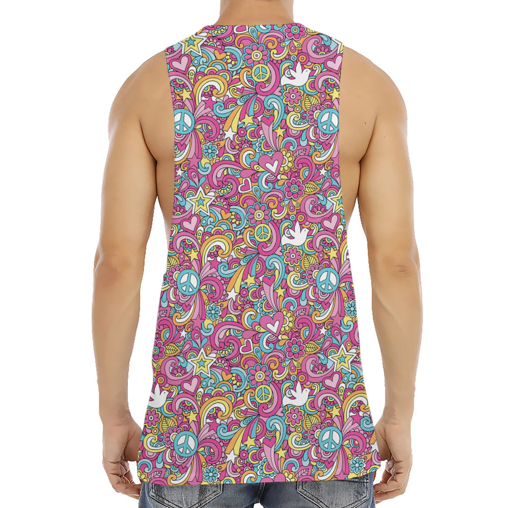 Groovy Girly Peace Pattern Print Men's Muscle Tank Top