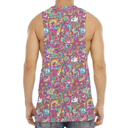 Groovy Girly Peace Pattern Print Men's Muscle Tank Top